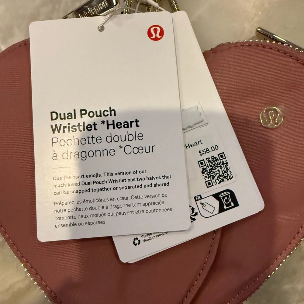 Lululemon Athletica NWT Heart Dual Pouch Spiced Chai/Pink Haze/Gold